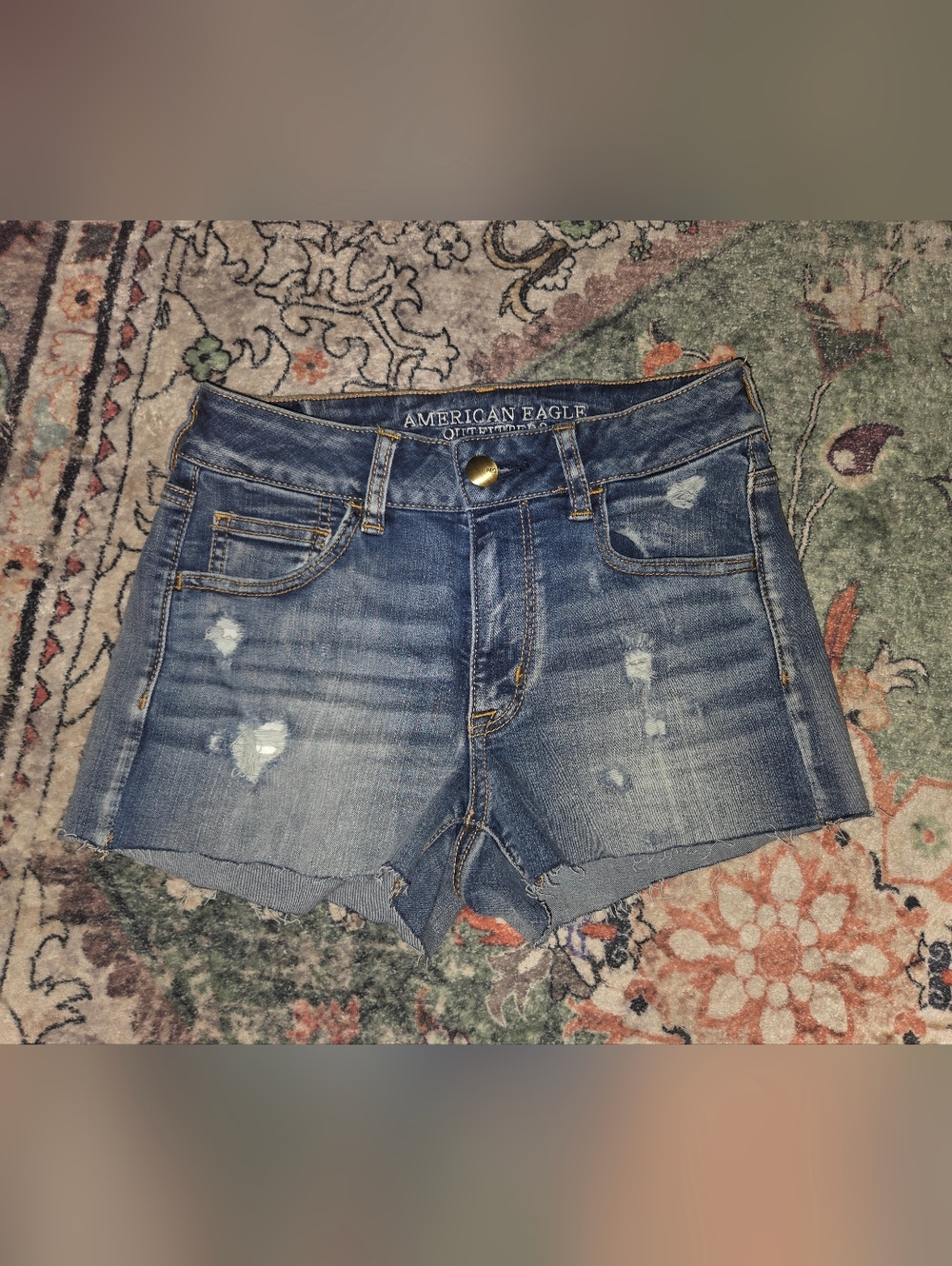 American Eagle Outfitters Blue Distressed Denim Jean Shorts